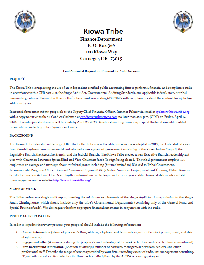 Request For Proposal For Audit Services | Kiowa Tribe